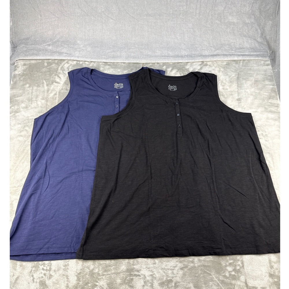 Denim & Co Tank Top Womens 3X Essentials Navy Black Henley 2-Pack EUC